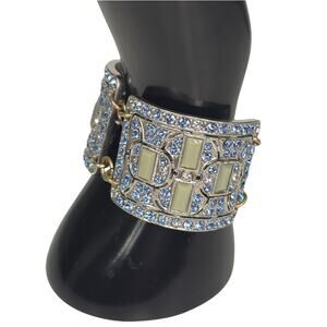 LULU FROST FOR J.CREW STATEMENT 1.5" BRACELET – BLUE / GREEN STONES SILVER-TONE